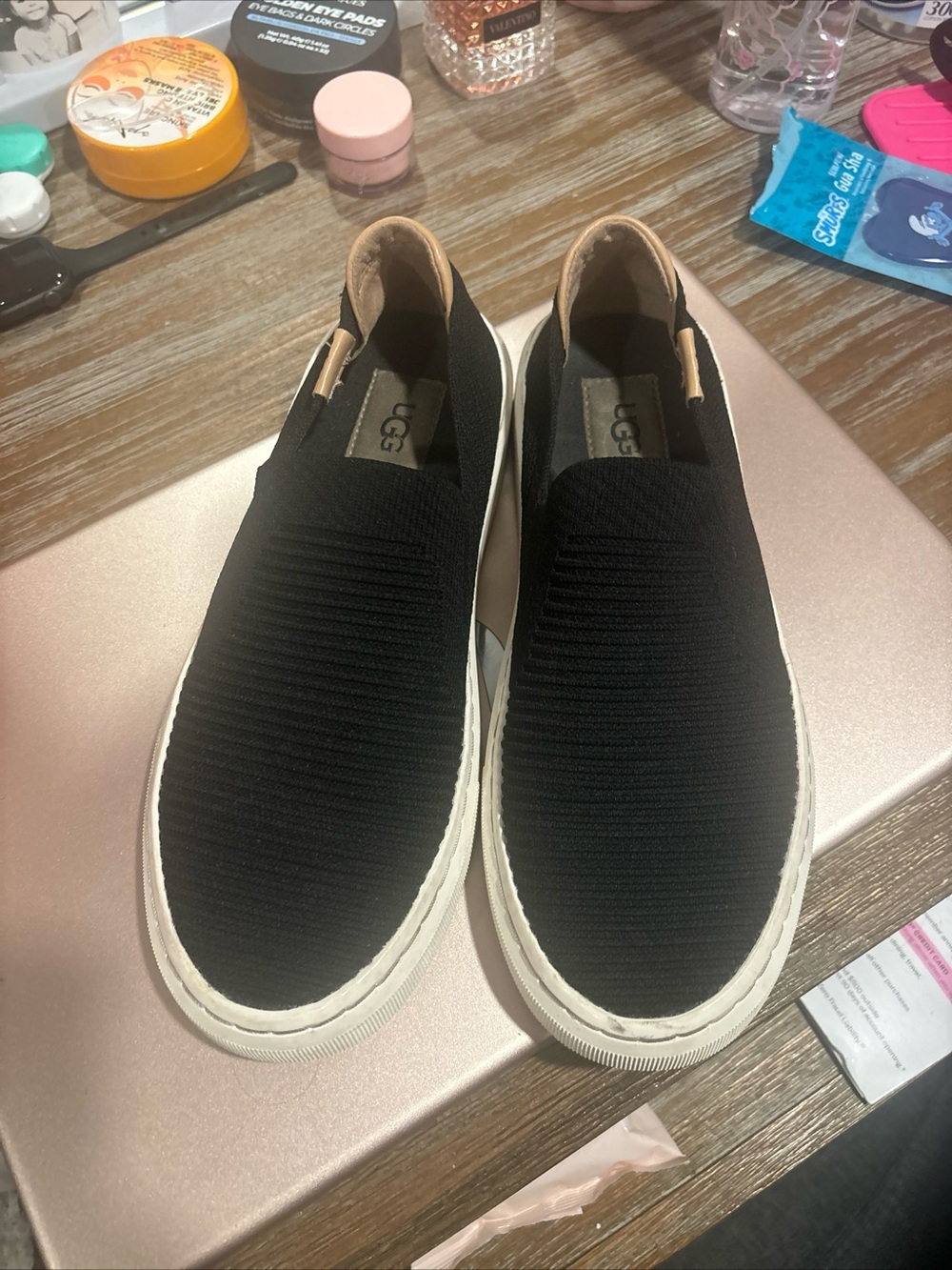UGG Men’s Black Knit Slip-On Sneakers with White Sole
